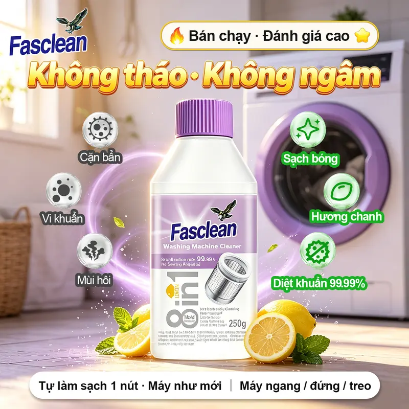 Dung dịch vệ sinh và khử trùng máy giặt không cần ngâm 250g giúp loại bỏ nấm mốc, mạt bụi và mùi hôi Fasclean