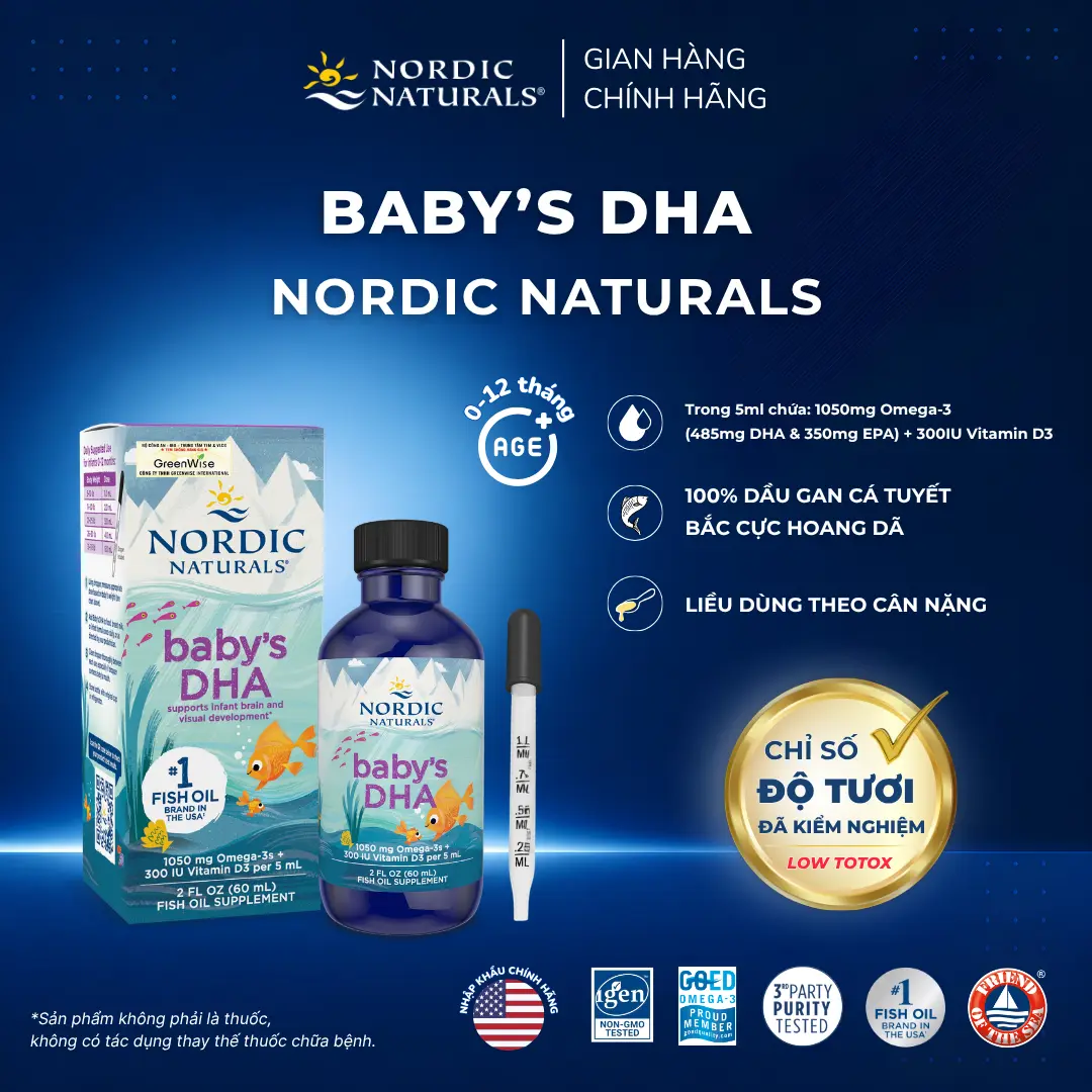 Nordic Baby DHA für Babys unter 1 Jahr – zur Unterstützung von Abwehrkräften, Sehkraft und Gehirnentwicklung, 60-ml-Flasche, Originalimport aus den USA