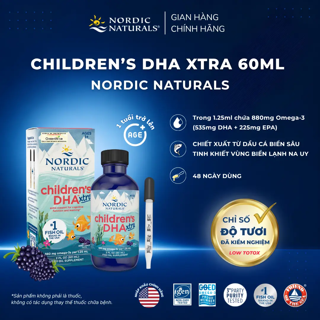 Nordic Naturals Children's DHA Xtra untuk Anak Usia di Atas 1 Tahun, Membantu Mendukung Daya Tahan Tubuh, Penglihatan, dan Perkembangan Otak, Rasa Berry, Botol 60 ml, Impor Resmi dari AS
