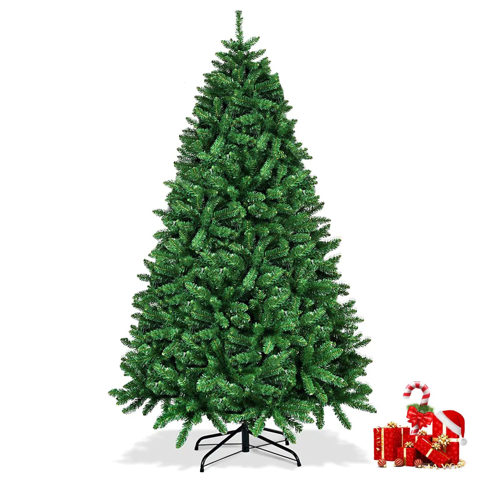 Full Artificial Christmas Tree with Metal Base and 1,200 PVC Branches, Large Holiday Decoration