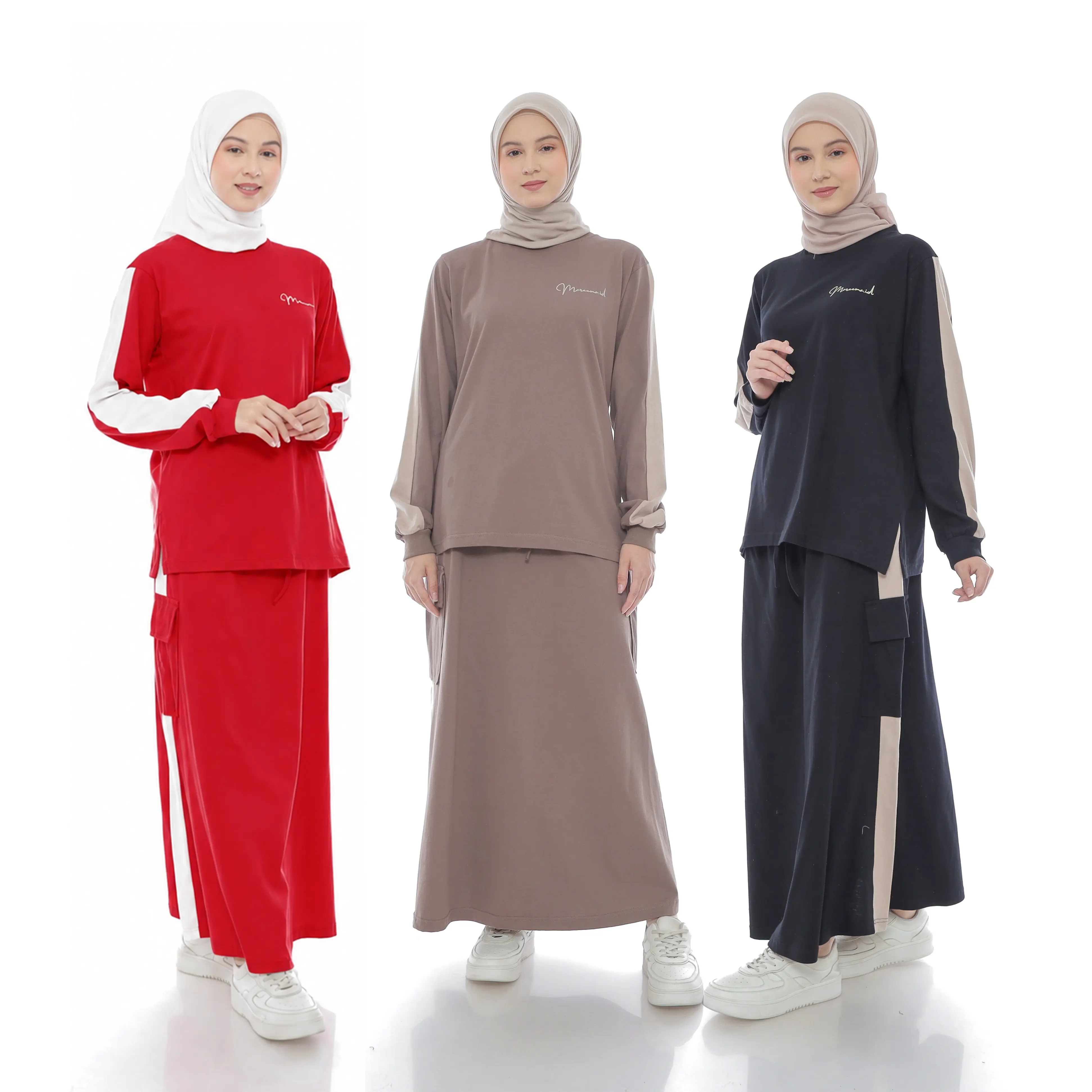 Conjunto casual de falda larga y blusa para mujer musulmana, de algodón peinado cómodo para uso diario