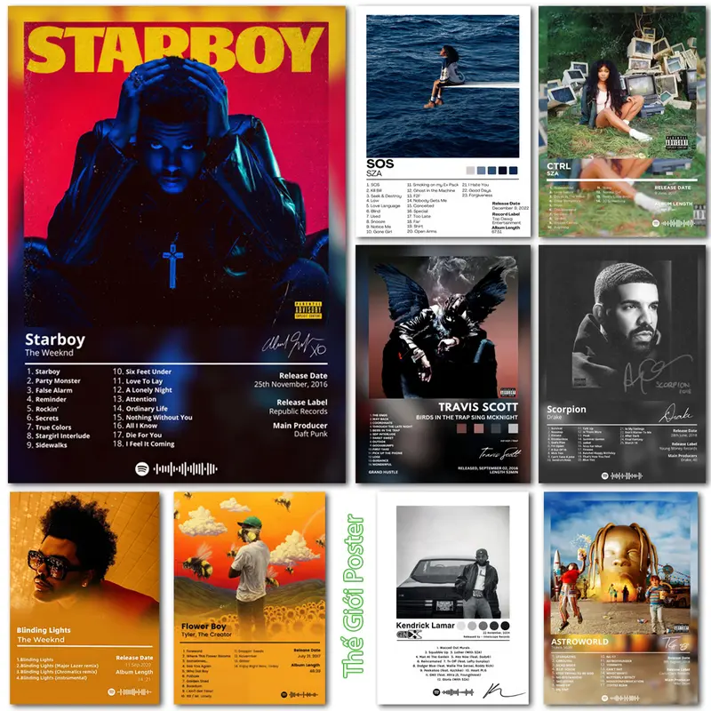 Selbstklebende Wandposter mit Kanye West und The Weeknd – Album- und Musikmotive im Retro- und Vintage-Stil, A4/A3, für Zimmer, Cafés, Bars und Pubs, PP-Papier mit Klebeschicht