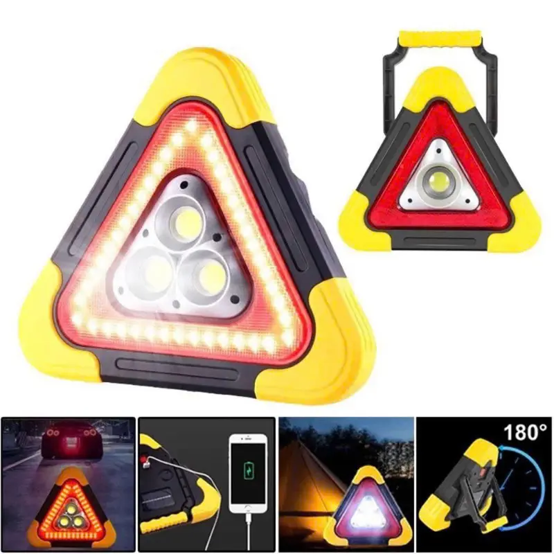 大型三角形LED警告灯・車用緊急停車表示灯（中央3LED）ソーラー＆USB充電式・一級品