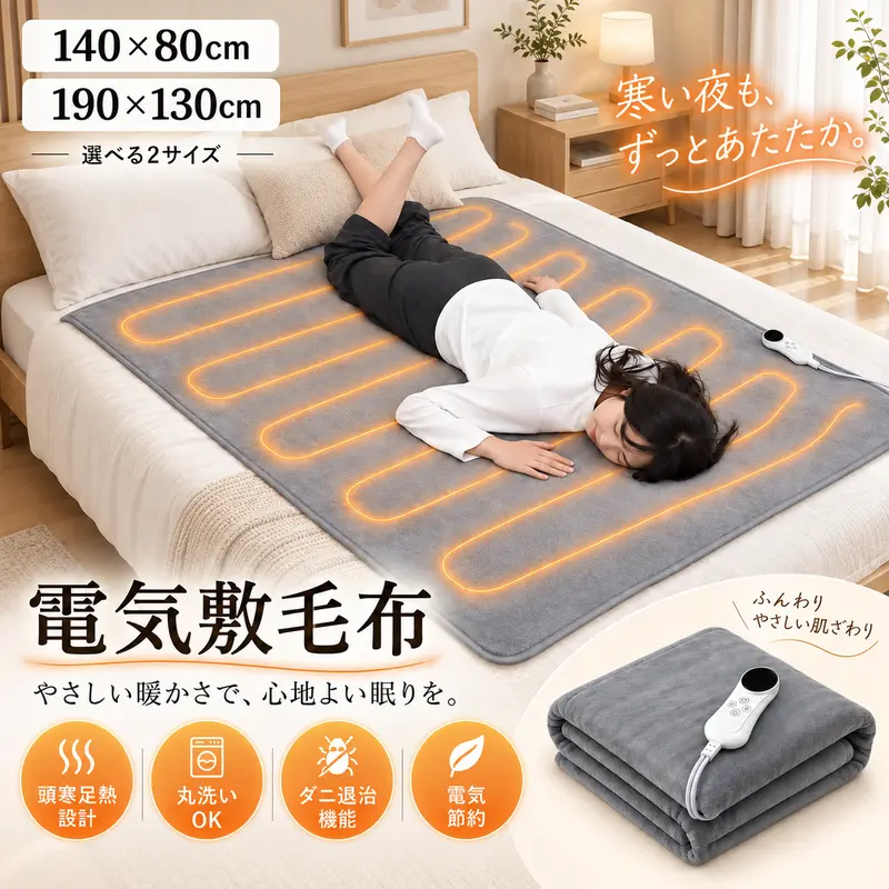 Manta eléctrica de franela suave y lavable para cama, tamaños individual y doble de 140 × 80 cm y 190 × 130 cm