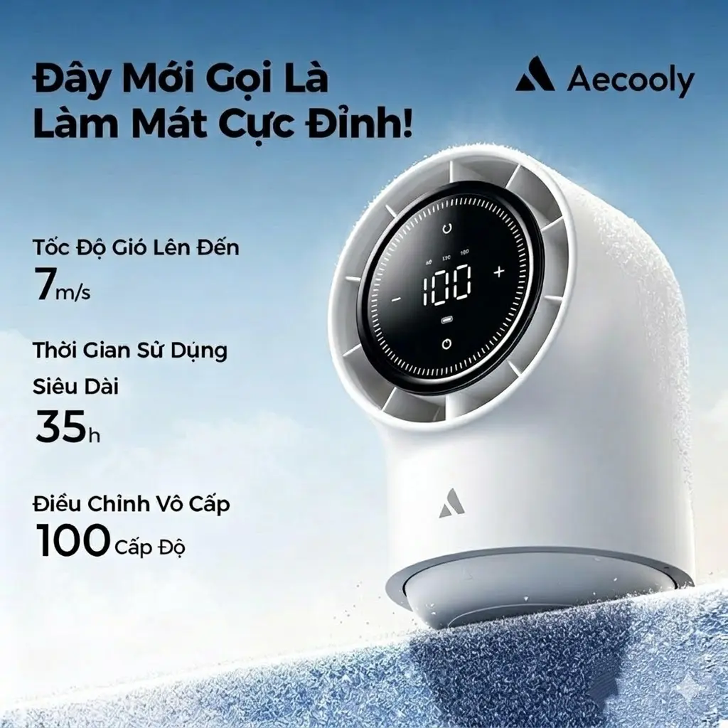 Aecooly Chic 01 触控台式风扇，100档风速，静音运行，数显，8000 mAh电池，3角度旋转，适用卧室/床边/办公室/旅行，vibes mùa hè，dealsforyouday