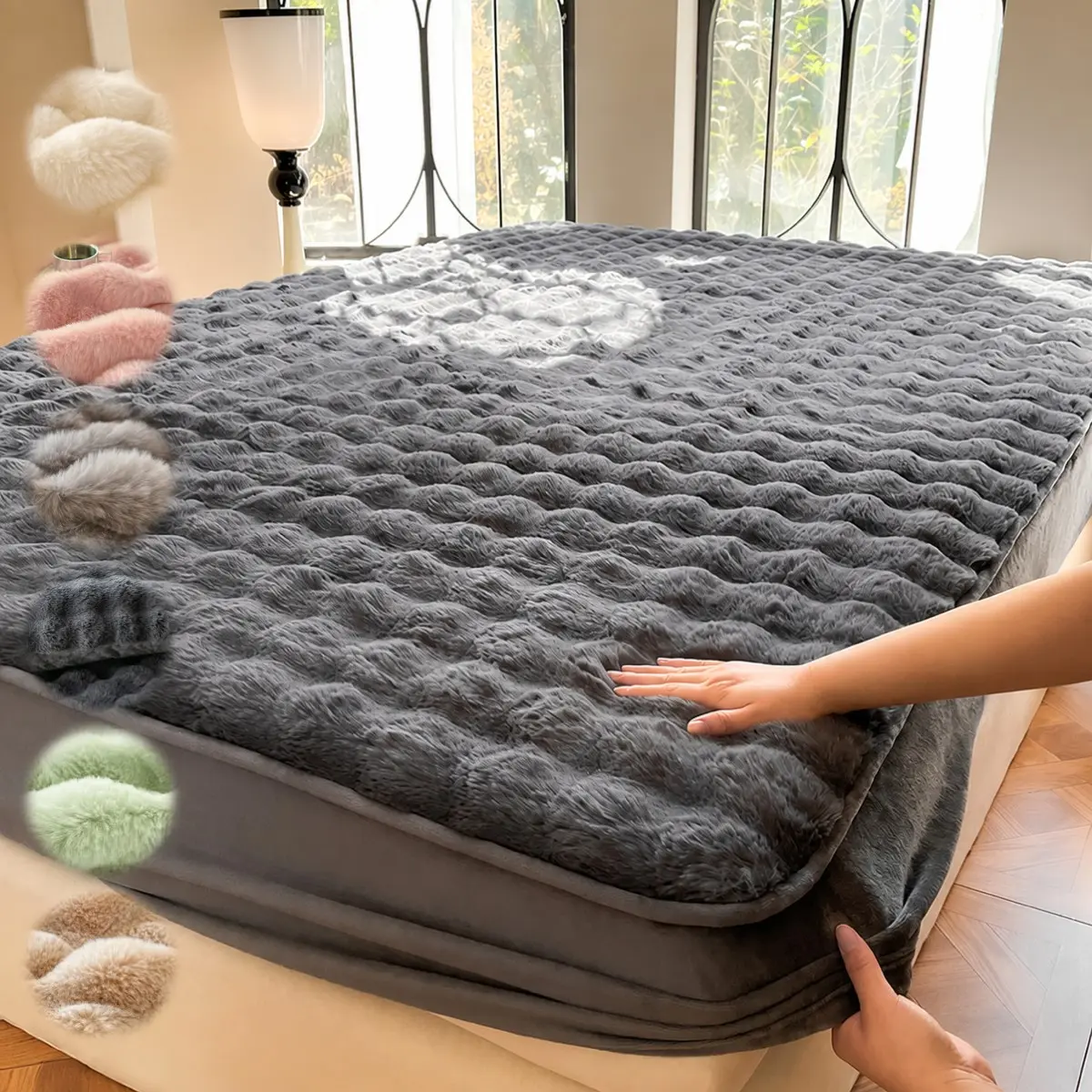 Luxury Faux Rabbit Fur Fitted Sheet 1pc – Soft, Warm Solid Color Bedding with Pillowcase, All-Season Use, Perfect for Bedroom, Dorm, Sofa Décor, Cozy Christmas Gift, Popular Products