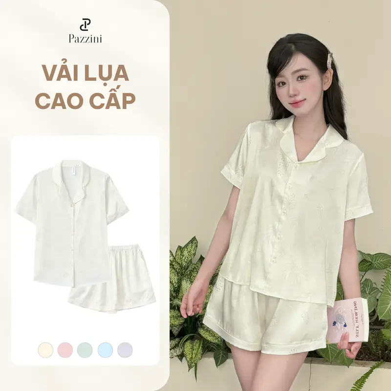 Bộ mặc nhà Pijama Pazzini cổ bẻ chất lụa mềm mại, co giãn phù hợp nhiều dáng người - SW001