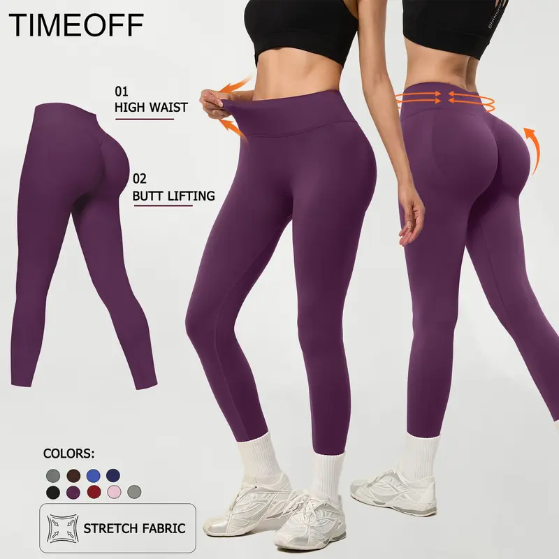 TimeOFF Leggings Deportivos de Cintura Alta para Mujer Sin Costuras Ajustados con Efecto Levantacola Pantalones Elásticos para Yoga Gimnasio Correr Ciclismo y Actividades Multifuncionales Athleisure Fondos