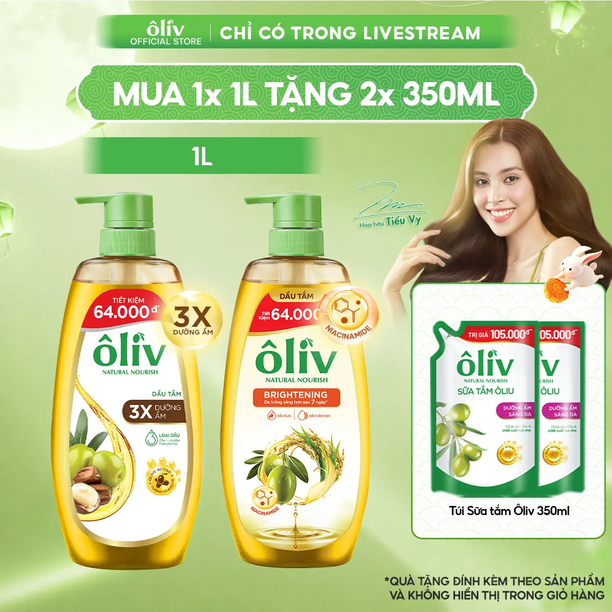 [CHẢNH BEAUTY x ÔLIV] [BELI 1 GRATIS 2] Sabun Mandi Ôliv 1L + Gratis 2 Pouch Sabun Mandi Oliv Pelembap dan Pencerah Kulit 350MLx2