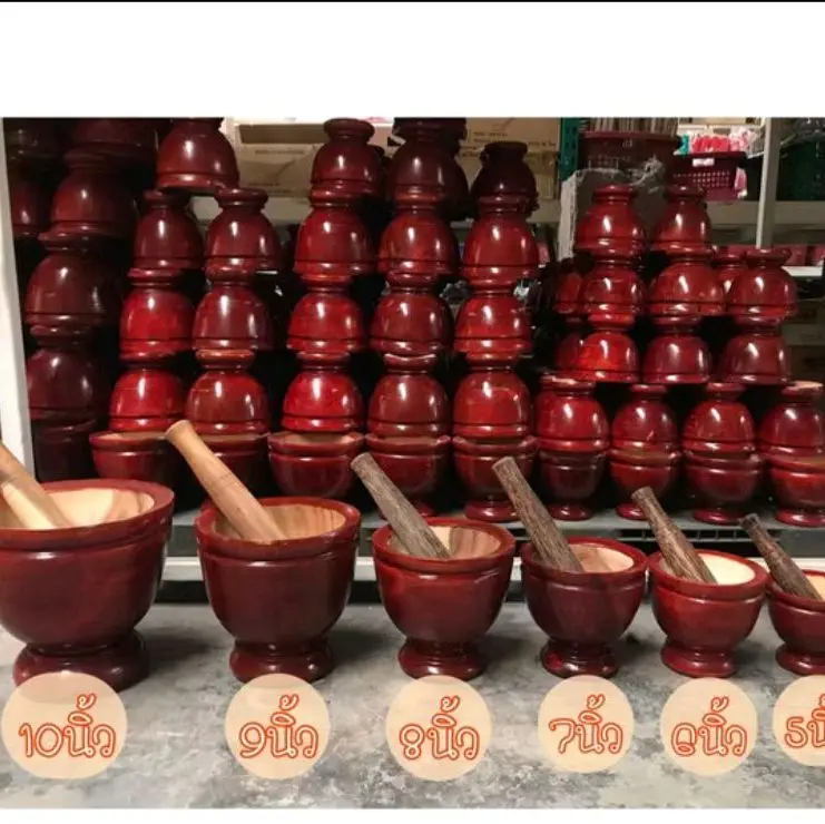 Thai Wooden Som Tam Mortar, 5–10 in Sizes