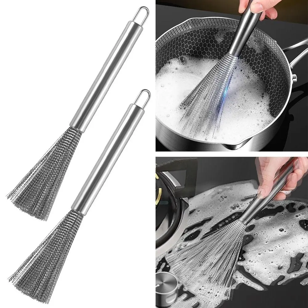 Chổi cọ xoong nồi, chảo inox 304 có tay cầm, đánh bay vết bẩn, dùng rửa chén bát đa năng