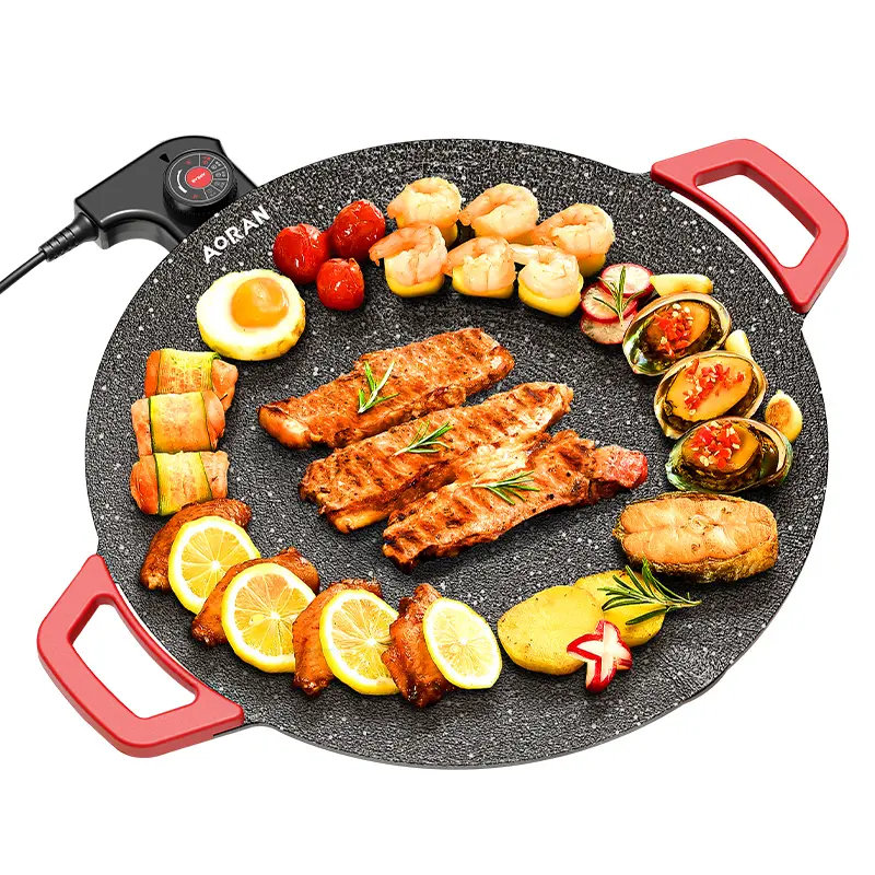 AORAN Parrilla Eléctrica Portátil para Barbacoa Coreana, Frigideira Grill Antiaderente, Chapa Interna Sem Fumaça, Controle de Temperatura Ajustável, Comal para Fogão Elétrico, Ideal para Grelhados, Carne, Tacos e Mais, Chapa Elétrica