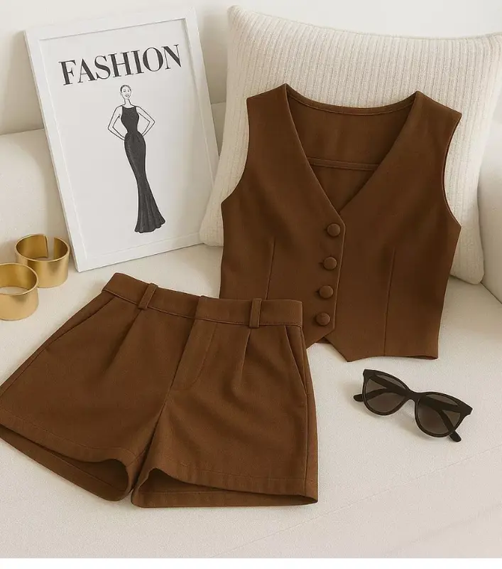 Conjunto Feminino Alfaiataria Luxo - Colete e Short Elegante