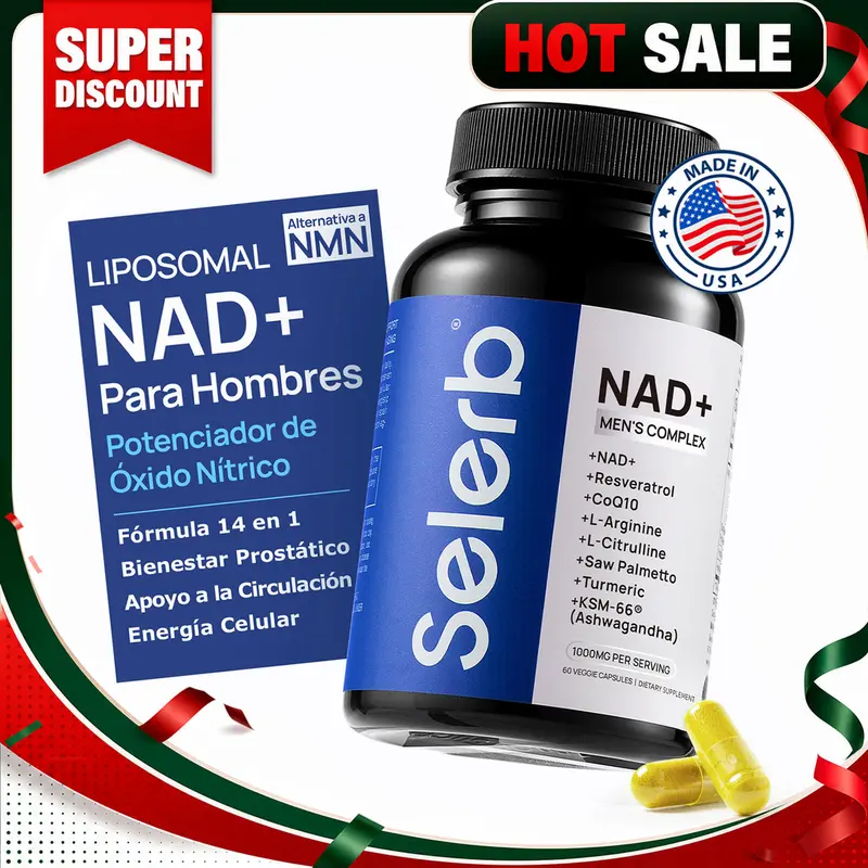 Selerb NAD+ Suplemento para Hombres – Con Liposomal NAD+, CoQ10, L-Carnitina, L-Arginina, Maca y Ashwagandha – Soporte de Energía, Circulación y Próstata – 60 Cápsulas