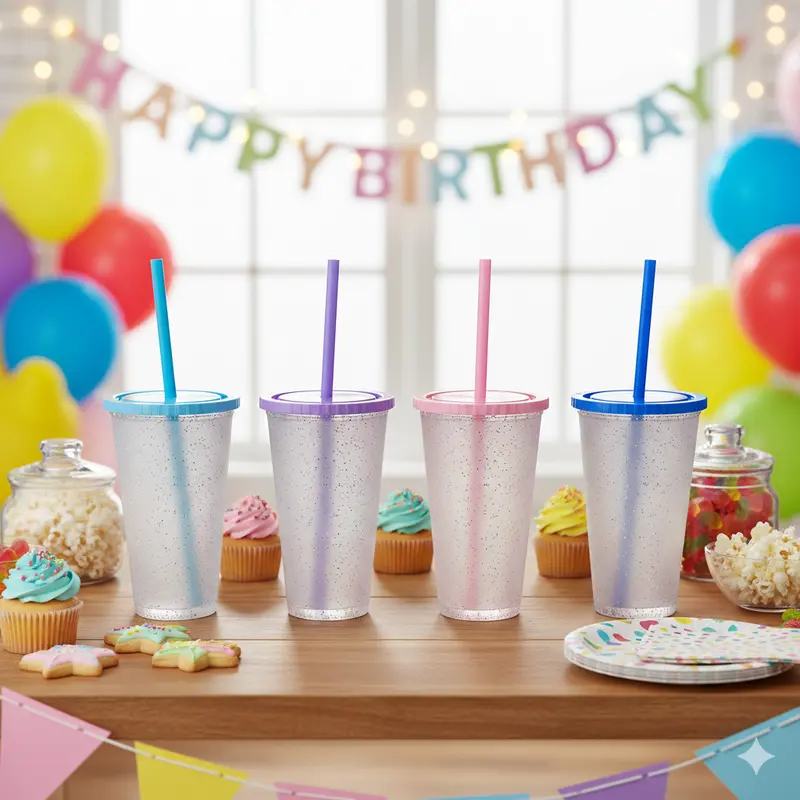16 oz BPA-Free Reusable Glitter Tumbler with Lid and Straw, for Screen Printing, Personalisation and Events