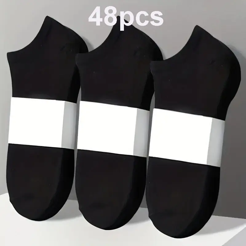 Lot de 48 paires de chaussettes basses invisibles pour homme et femme, respirantes et douces, pour tous les jours et les chaussures habillées (noir, blanc)