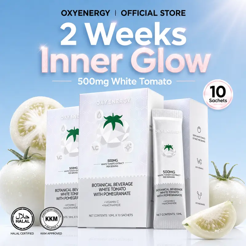 OXYENERGY ホワイトトマトドリンク 10包｜ホワイトトマト 500mg＋ナイアシンアミド、2週間のインナーグロウ・毎日の明るい肌印象・12週間のUVシールド