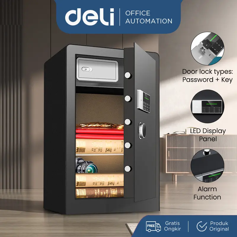 Coffre-fort numérique en acier Deli ET553 | Double mode de déverrouillage, écran LED