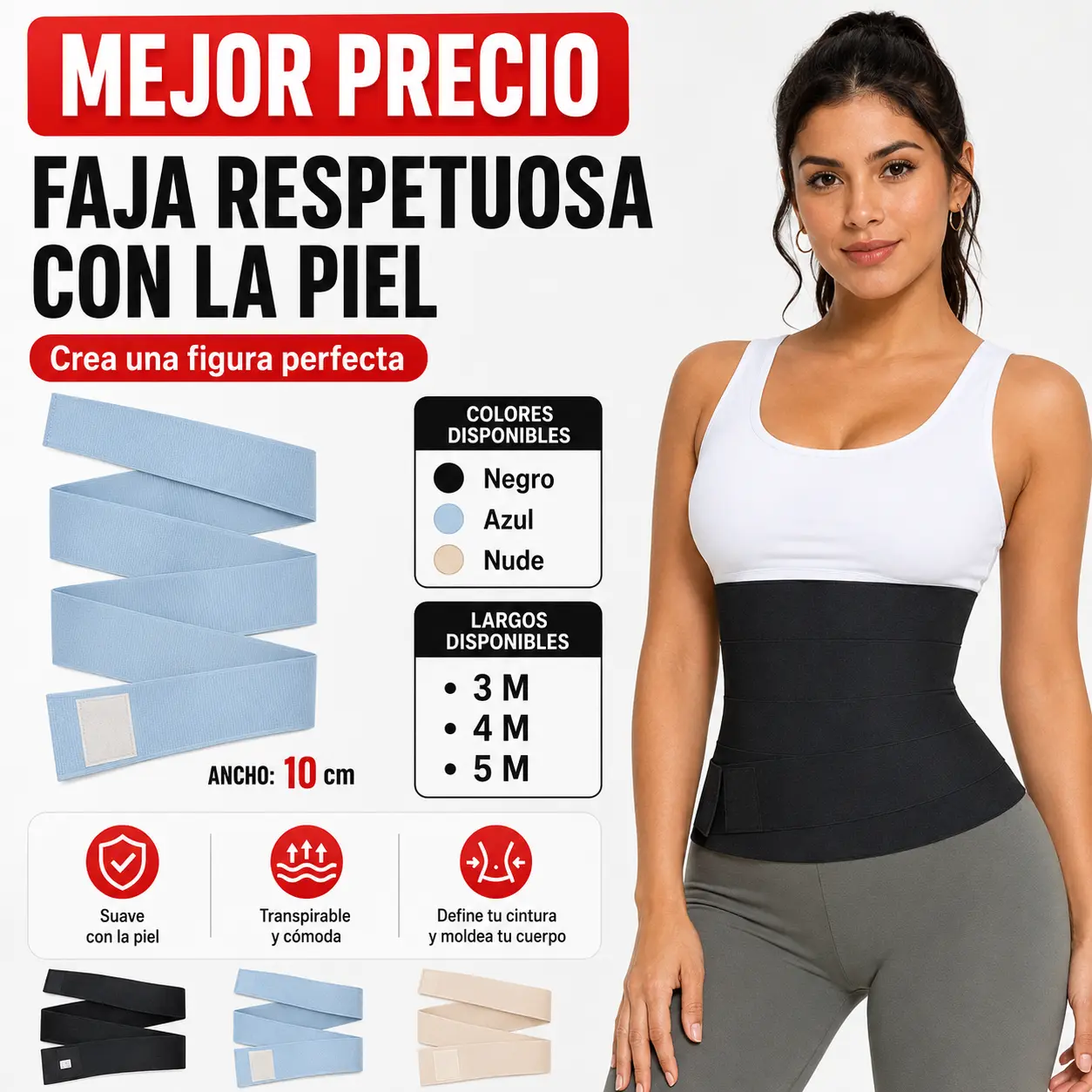 FAJAMIA gaine amincissante invisible sous une robe de Noël, bande ajustable de 3 mètres pour marquer la taille, pour les fêtes et le Nouvel An