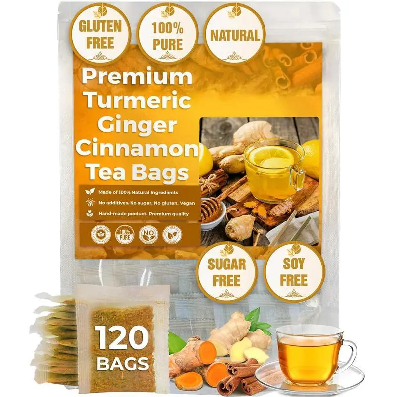 【AKVQI SG Stock】Turmeric Tea Herbal Anti-Inflammatory Tea, 100% natural, eco-friendly tea bags. Contains turmeric, ginger, and cinnamon. Biodegradable tea bags. Sugar-free, caffeine-free, gluten-free, vegan healthy beverage. good herbal remedy