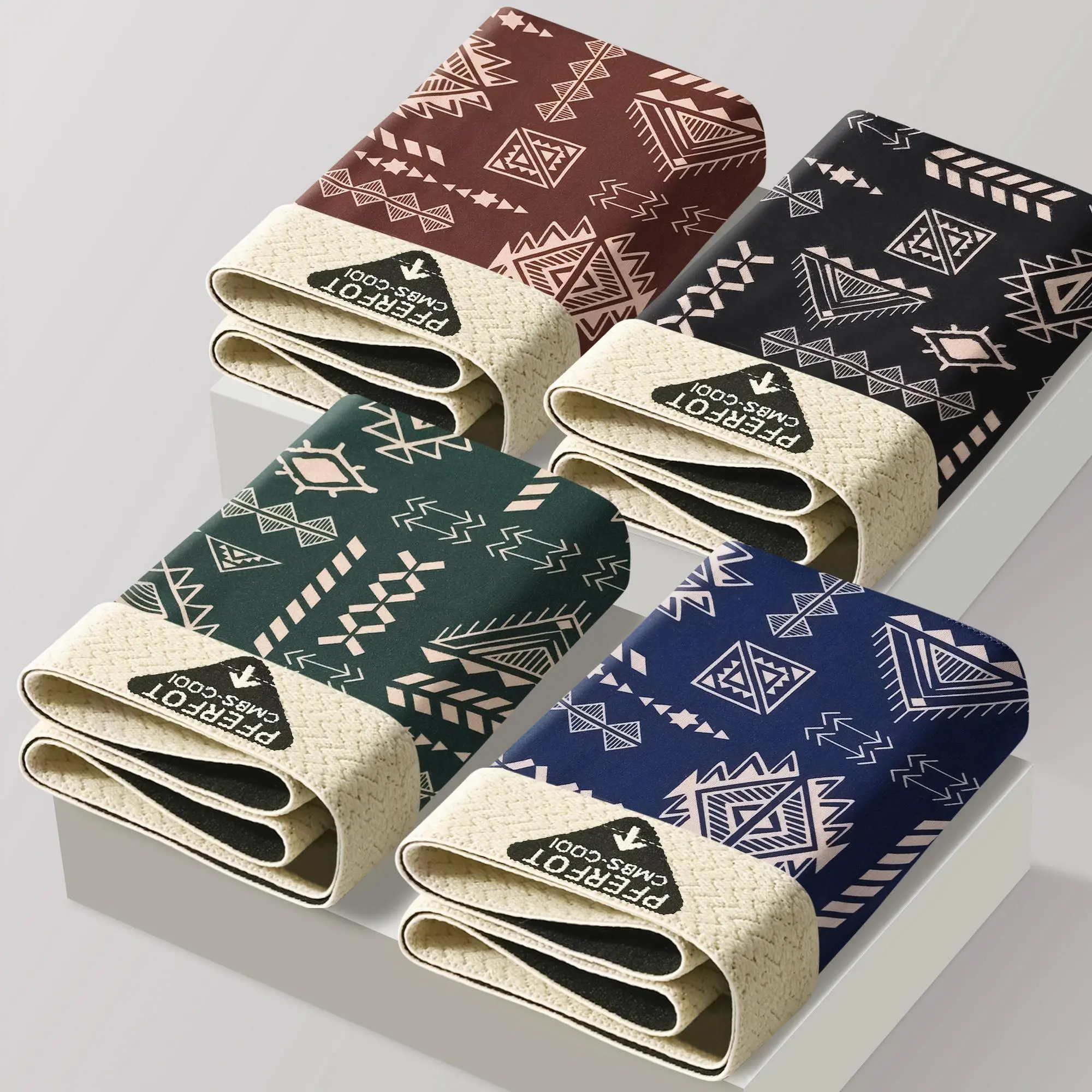 Lot de 4 boxers pour homme à motifs tribaux géométriques modernes, polyester et élasthanne, design confortable et élégant, CDP3303, Sholadia