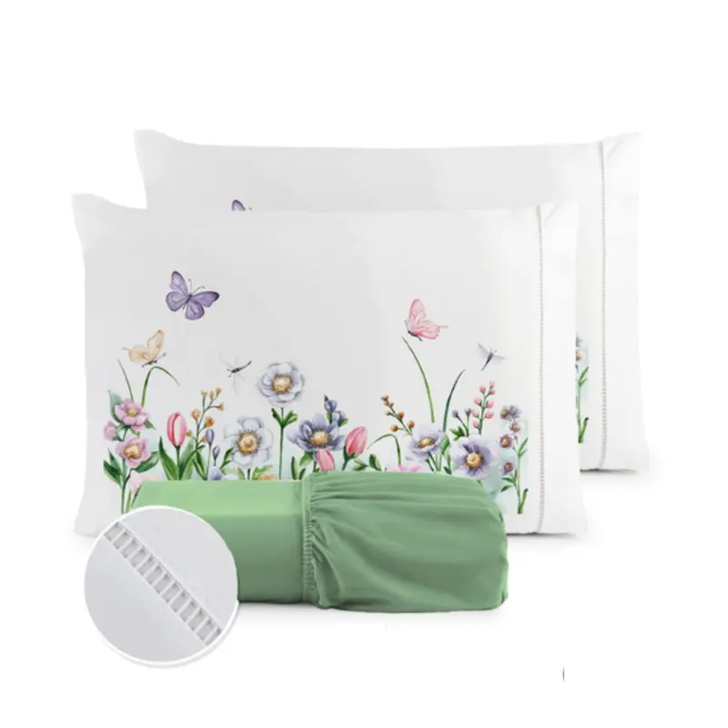 400-Thread-Count Butterfly-Print Bed Sheet Set with Pillowcase and Piped Stitching