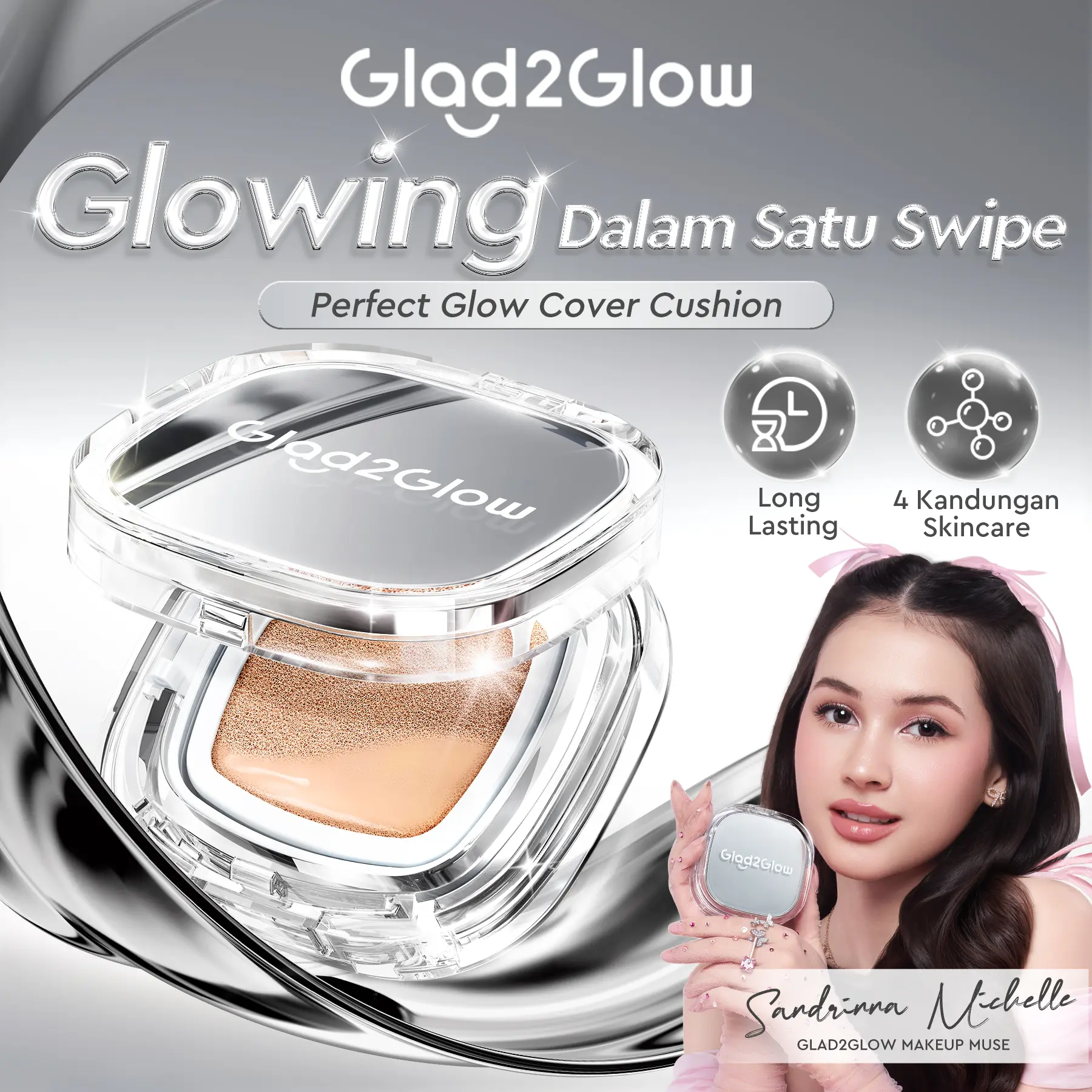 [Bpom] Glad2Glow Perfect Glow Cover Cushion – fond de teint cushion haute couvrance à éclat naturel, longue tenue, léger et non collant, effet flouteur de pores, pour tous les types de peau