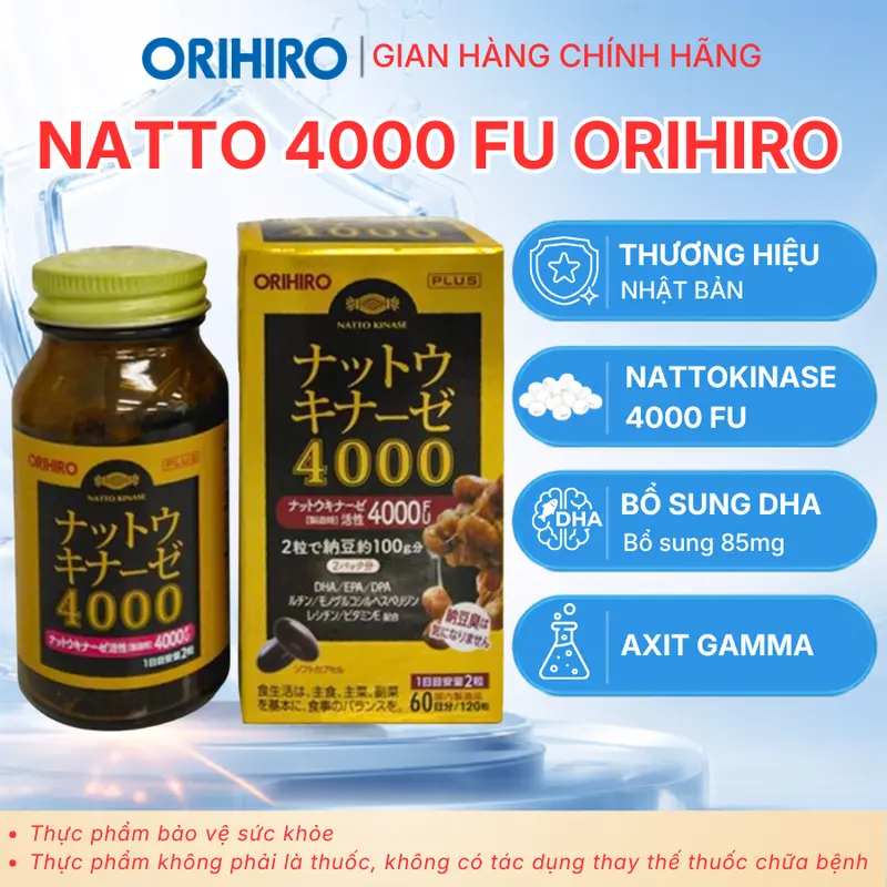 [GIẢM 50% - DATE 06.27] Viên uống Nattokinase 4000 Orihiro 120 viên Tăng Cường Tuần Hoàn Máu - ORIHIRO NHẬT BẢN CHÍNH HÃNG