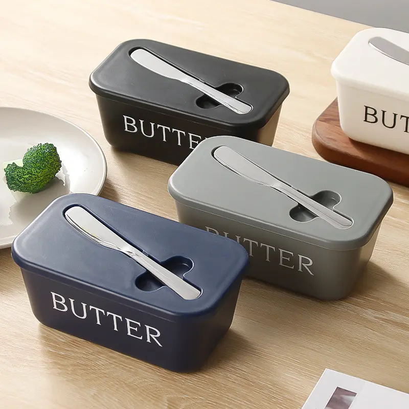 Butter Keeper with Built in Cutter, Large Capacity Food Safe PP Cheese Storage Box, Airtight Container with Spreader for Refrigerator