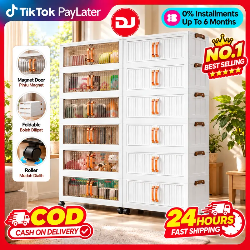 DJ NEW 2026 Foldable Stackable 2-Door Storage Cabinet, 50–90cm, with Wheels for Clothes and Household Items