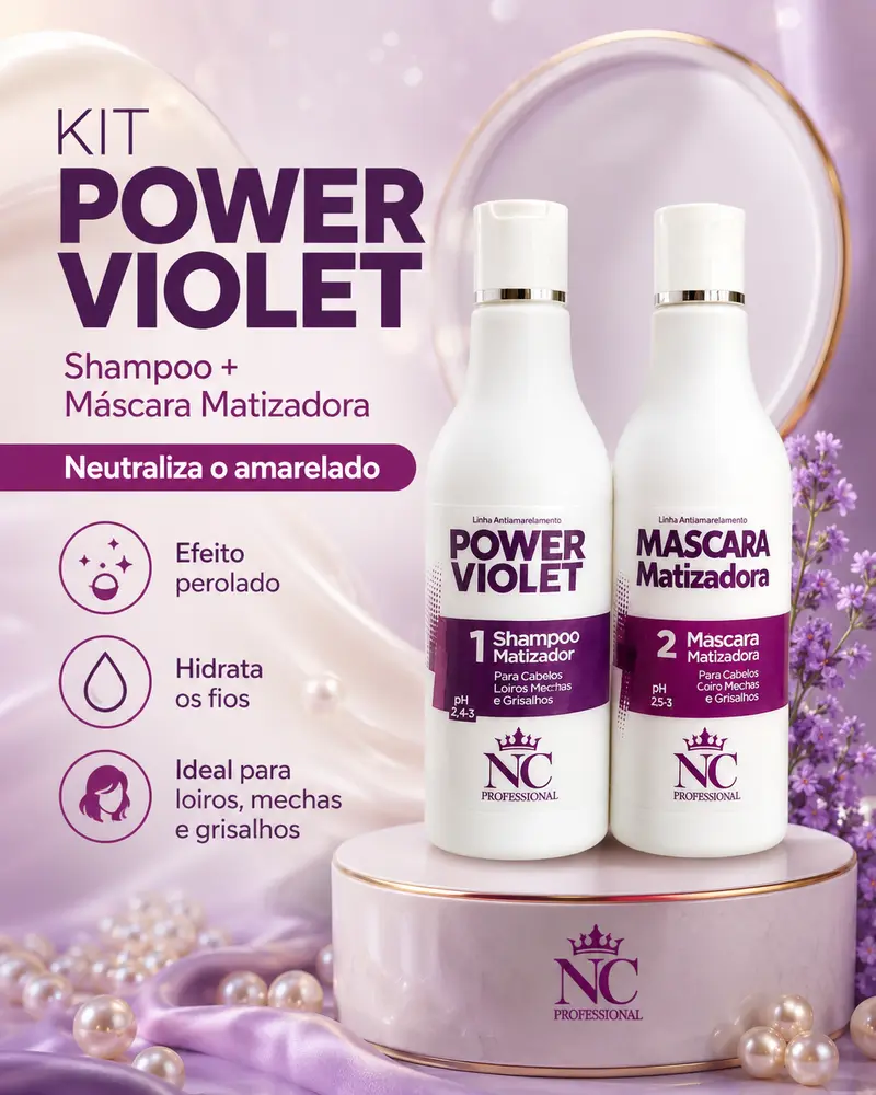 Kit shampooing et soin repigmentant Power Violet effet blond perlé, hydrate sans ternir, 500 ml