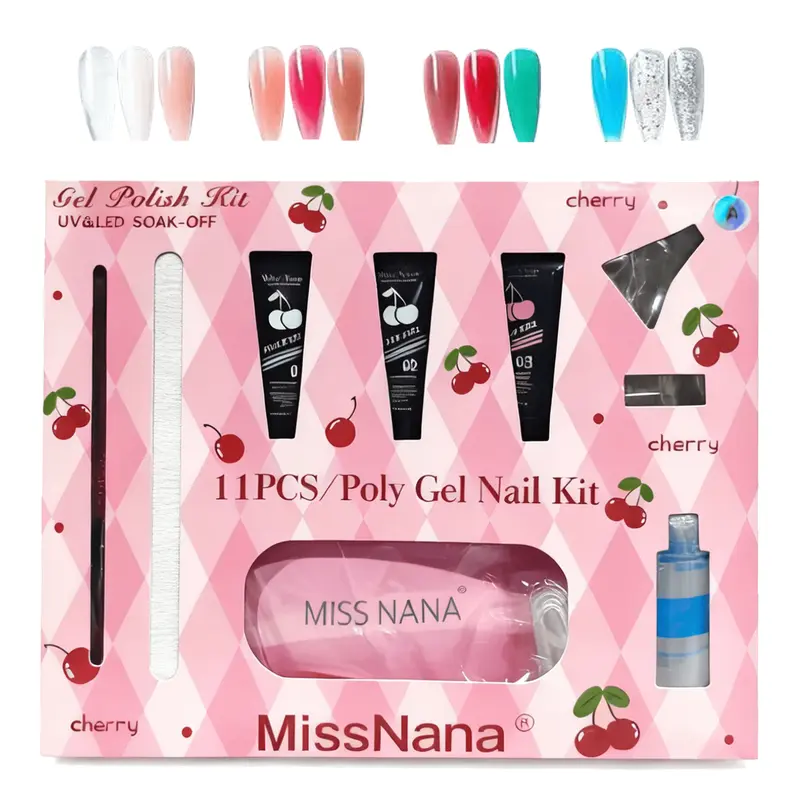 Kit profissional de unhas de polygel com 9 peças, acrílicos, gel construtor, moldes para alongamento e lixas, compatível com cabine LED, para manicure e pedicure em casa, de iniciantes a experientes