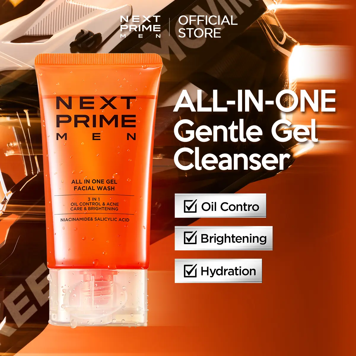 NEXTPRIME All-in-One Gel Facial Wash, 100g, Brighten Up, Oil Control and Wake Up Boost