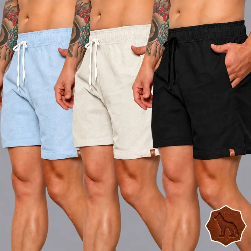Kit 3/2/1 Shorts Masculino Linho com Algodão Bermuda Mauricinho Casual Estilo Moda Praia
