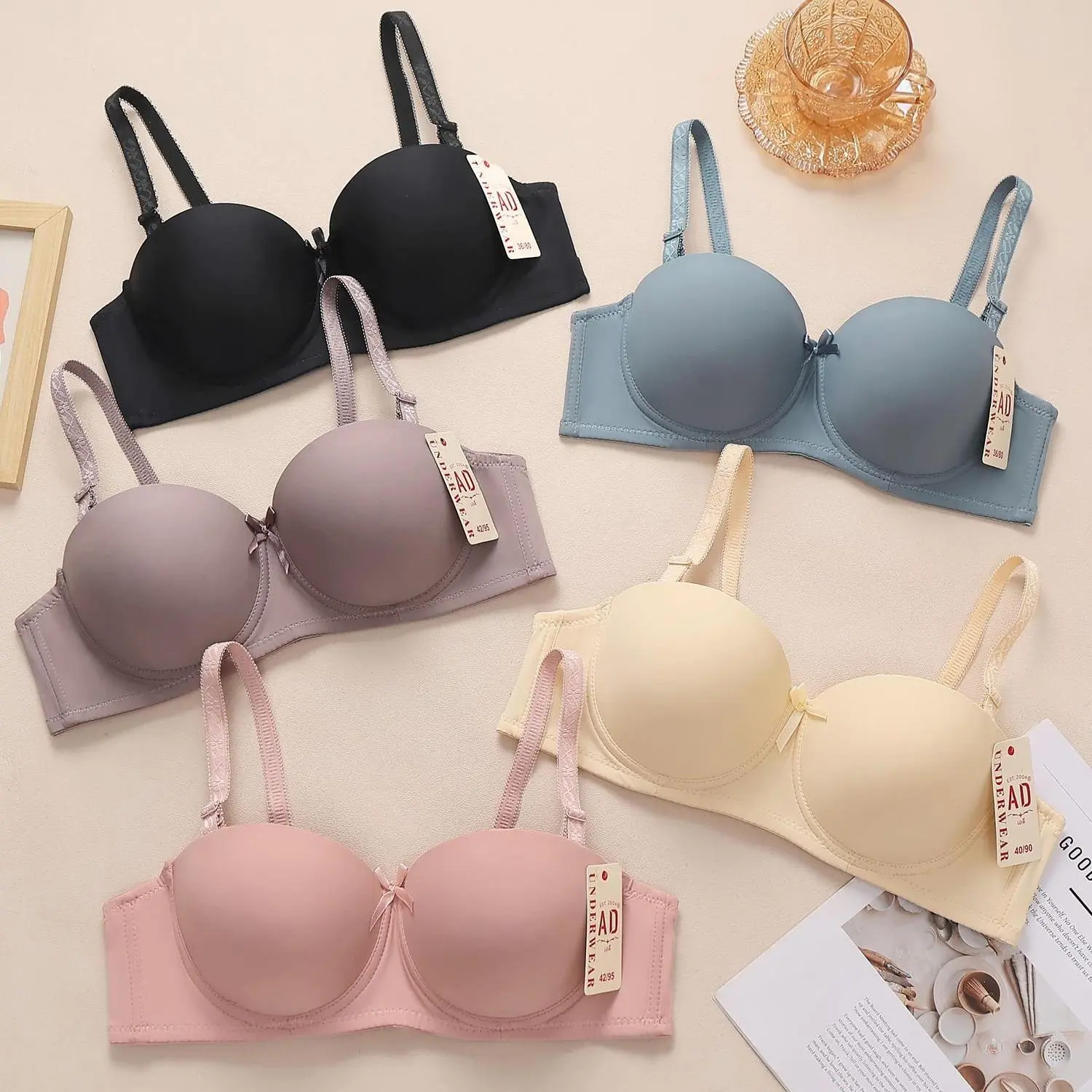 AD Bra 901# 여성용 와이어 푸시업 브라 – 1.5cm 패드, 심플 디자인
