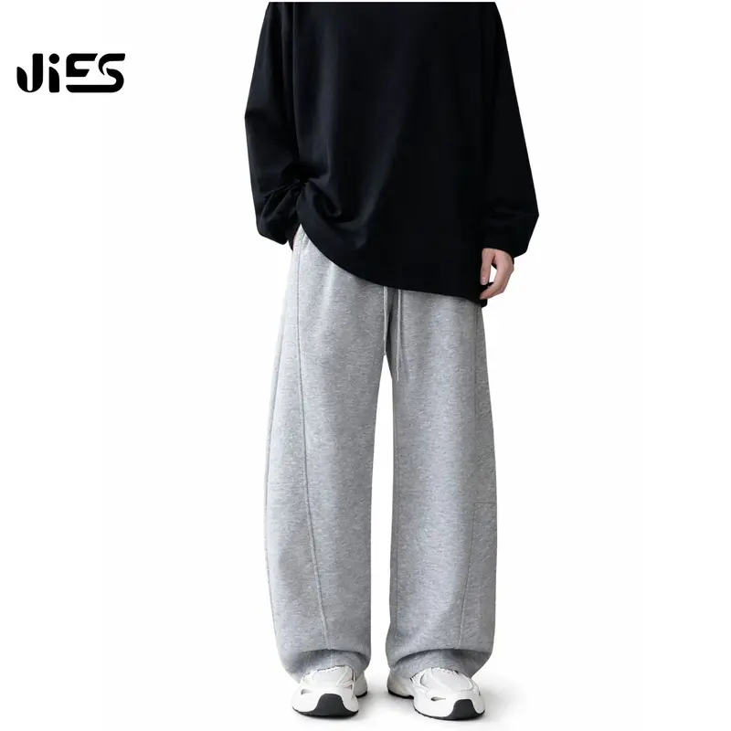 JIES D947 Grey Unisex American-Style Curved-Leg Wide Sweatpants, New 2025 Style