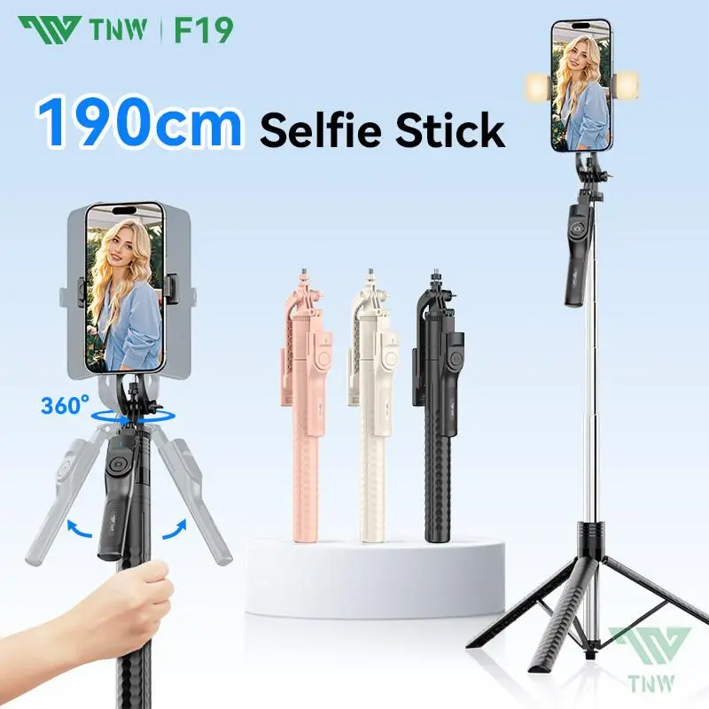 TNW F19 190 cm L16 Selfie Stick and Tripod with 360° Rotation, Bluetooth Remote and 1/4 Adapter for Phones and DSLR Cameras