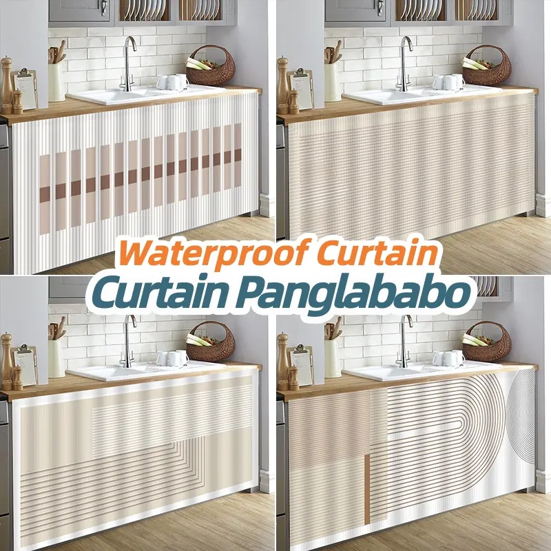 Self-Adhesive Waterproof Kitchen Sink Cabinet Curtain, Thickened Dustproof Cover