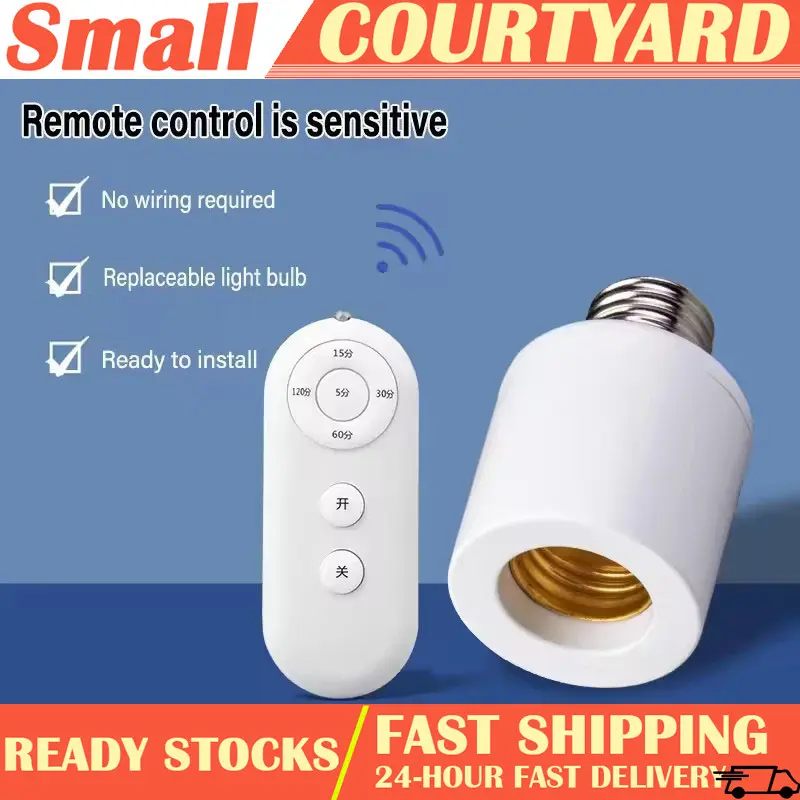 Soket Bohlam Pintar E27 dengan Remote Control Nirkabel, Dudukan Lampu LED ON/OFF, Sakelar Timer Bertenaga Baterai