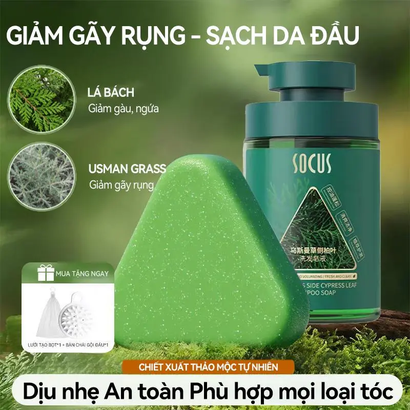 Genuine SOCUS Herbal Shampoo Bar with Arborvitae Leaf and Usma, Silicone-Free, for Fuller-Looking Hair and Reduced Hair Fall