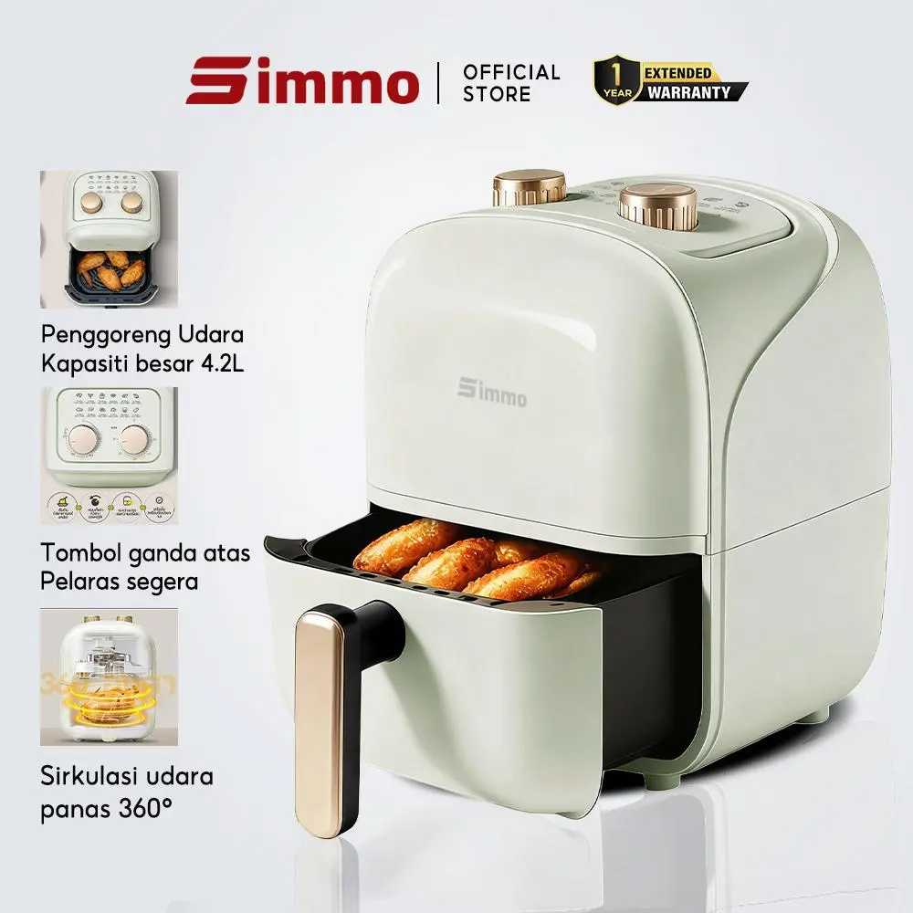 SIMMO Heißluftfritteuse 4,2 l, 1200 W, antihaftbeschichteter Korb, 12 voreingestellte Programme, Zwei-Drehregler-Steuerung, multifunktionaler ölfreier und rauchfreier Elektroofen für zu Hause