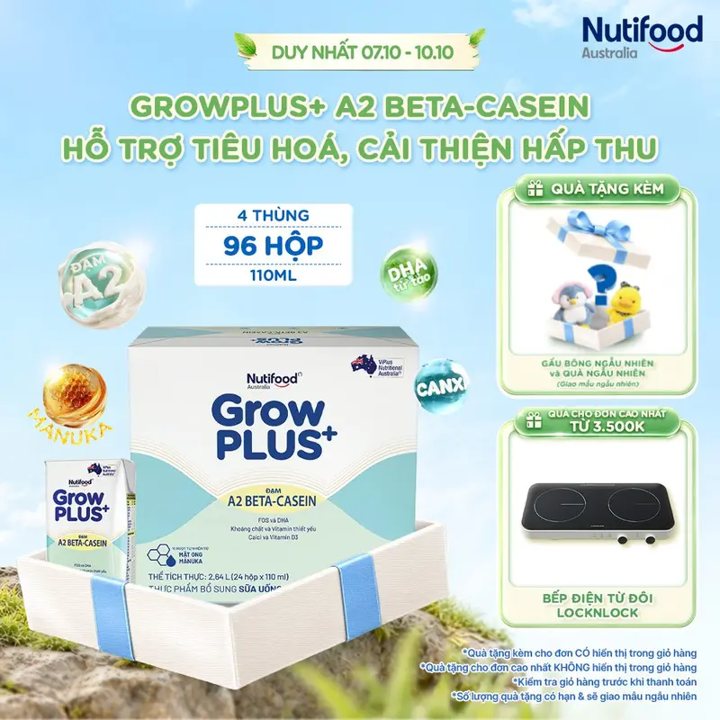 GrowPLUS+ A2 Beta-Casein Ready-to-Drink Milk, 4 × 110ml Cartons