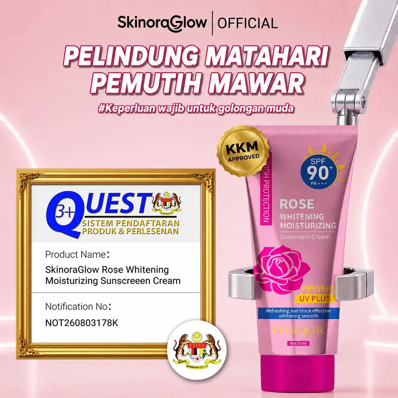 【KKM】POUQUR Pelindung Matahari Pemutih, SPF90+ PA+++,Mawar, Ringan, Menghidrat, Kalis Air, Tiada JejakPutih, perlindungan matahari pelindungan & penjagaan matahari muka, Sesuai untuk Semua Jenis Kulit Facial Sunscreen Uv Wajah tinted lucienne