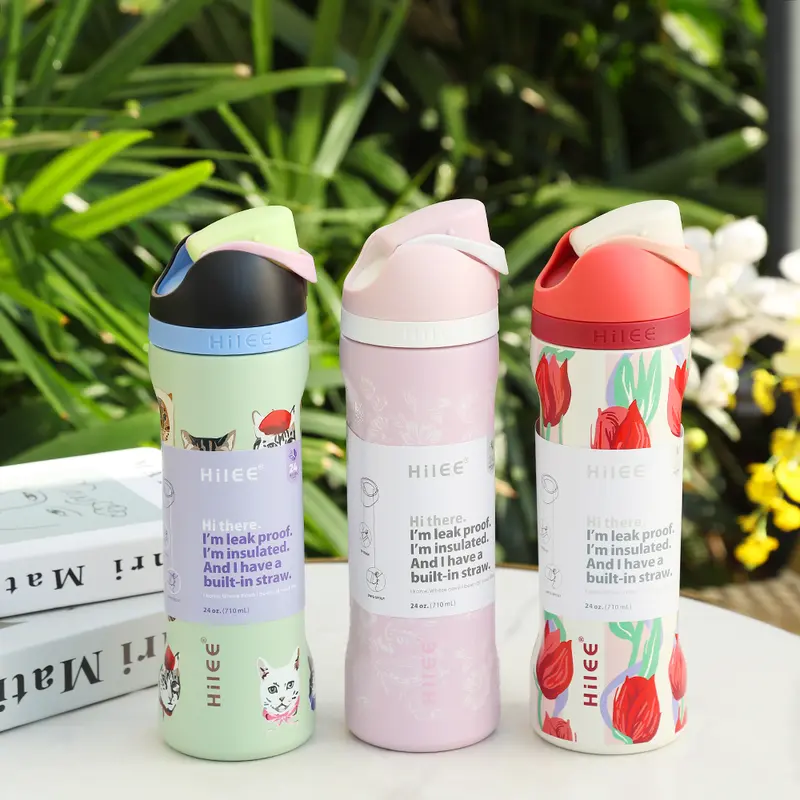 Hilee 2-in-1 Stainless Steel Insulated Water Bottle, Straw and Direct-Drink Options, 360° Leakproof, Medical-Grade Steel, Pastel Colors, Free Bow