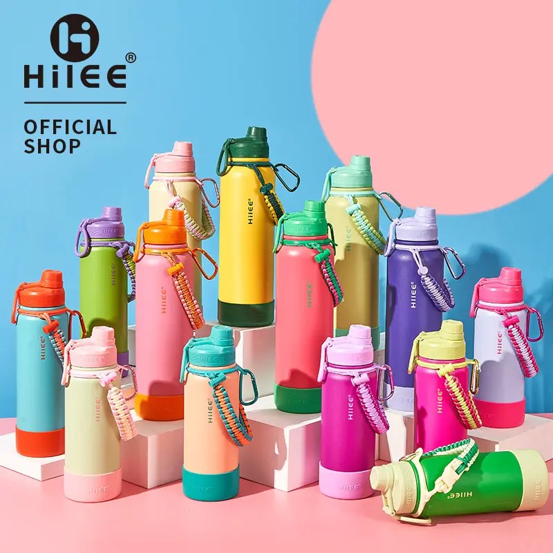 Hilee Botol Air Buah Pastel Ceria | Stainless Steel Gred Perubatan | Leakproof 360° | Dengan Tali Tangan | Percuma Alas Silikon | Tahan Panas & Sejuk Lama