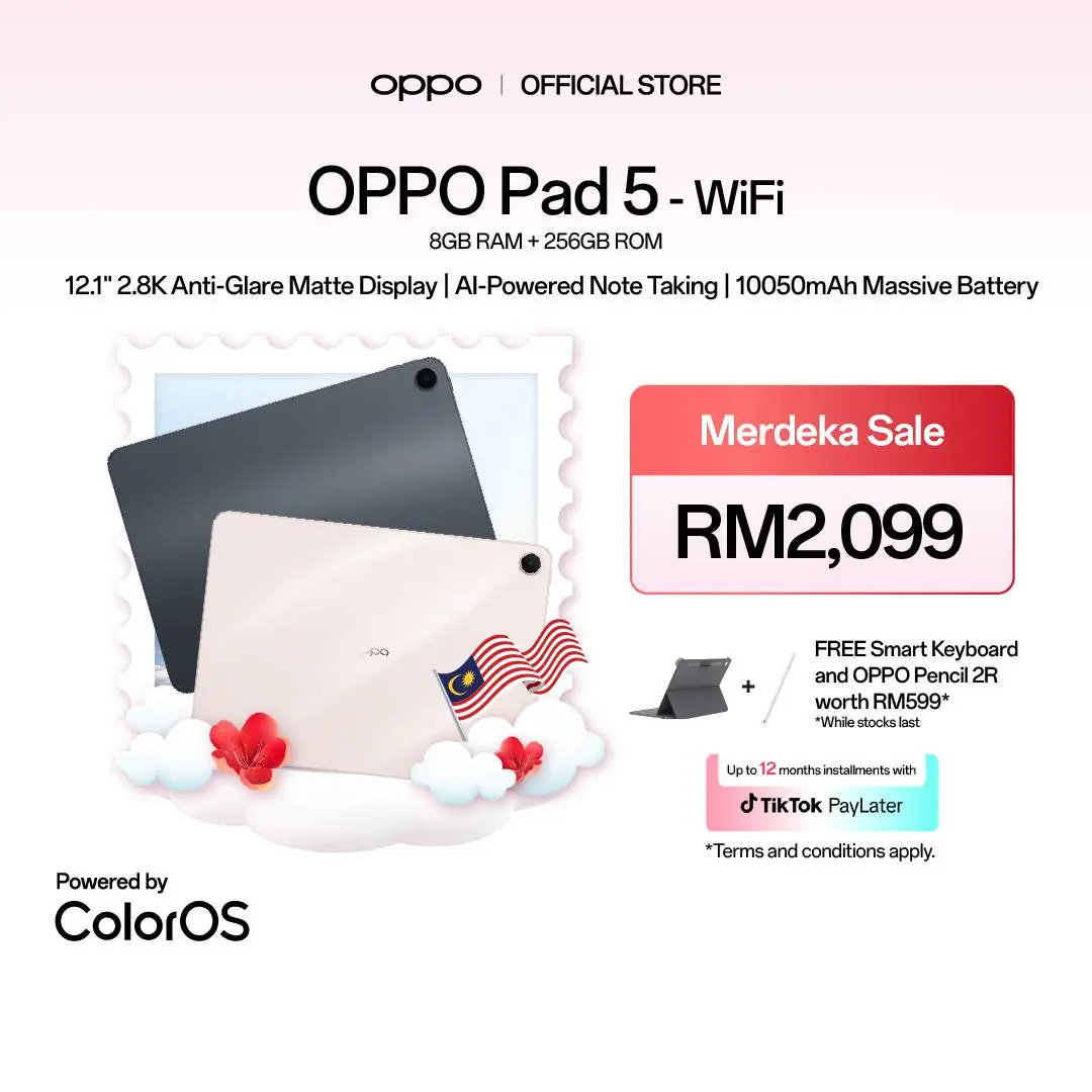OPPO Pad 5平板电脑 Wi-Fi/5G 8GB+256GB 12.1英寸2.8K防眩光雾面屏 AI智能笔记