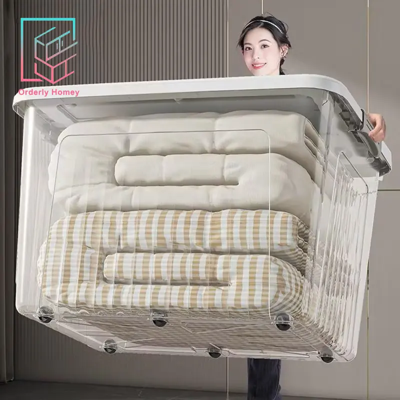 【6-month warranty】HOMEY Transparent Multifunctional ExtraLarge Storage Box Large storage box organizer for clothes Quilt storage box Dustproof Storage Boxes with Lids Stackable Oxford Cloth Quilt Pillow Toys Closet Storage box Organizer Grey
