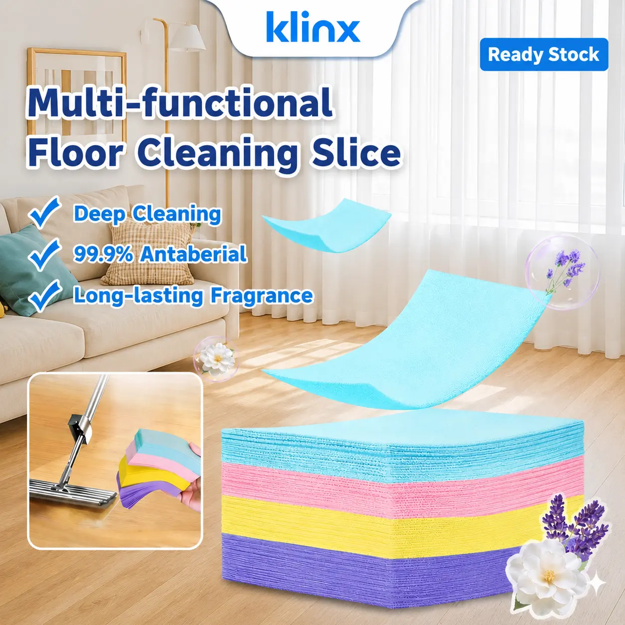[Stock avec paiement à la livraison] Feuilles nettoyantes multi-usages Klinx, détachantes, parfum longue durée, pour chambre, cuisine, salon, murs, portes et fenêtres vitrées