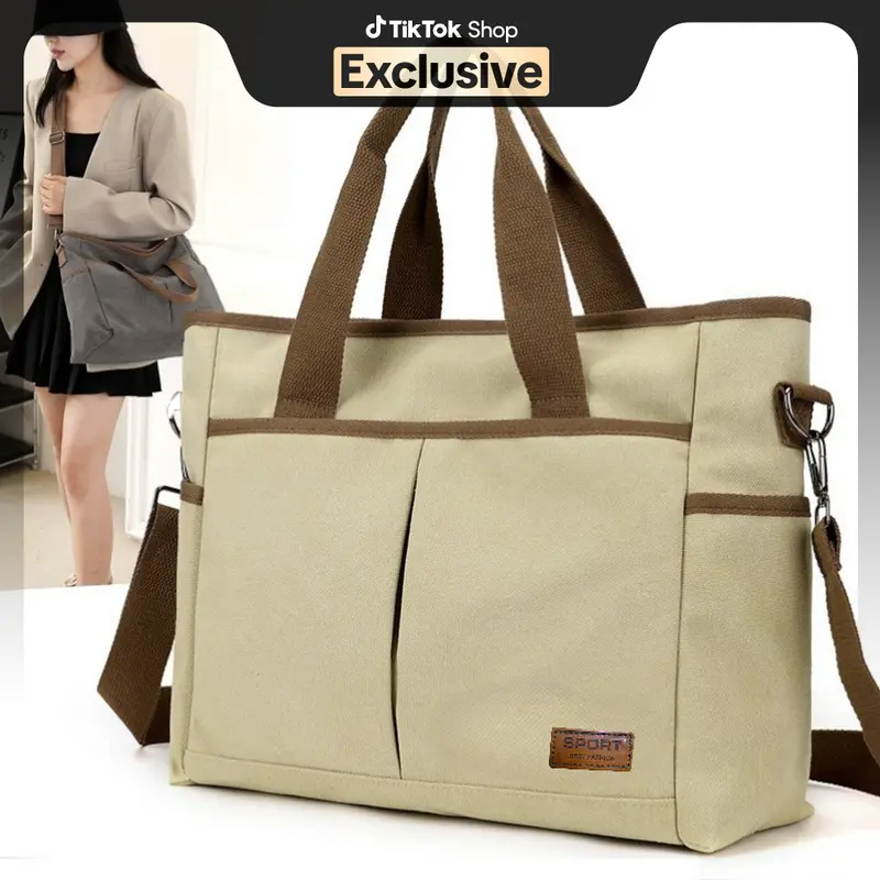 BG72 Large Women's Oxford Fabric Shoulder Bag with 6 Compartments, Zip and Lining