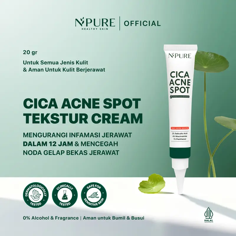 NPURE Cica (Centella) Acne Spot Treatment Cream, 20 gr, with 4% Niacinamide and 2% Salicylic Acid
